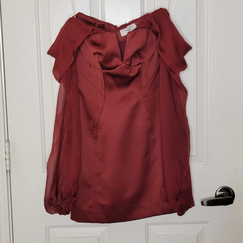 House of CB Olivia Wine Satin Off Shoulder Dress - Picture 7 of 11